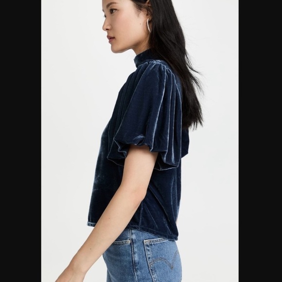 Free People Claudia Velvet Puff Sleeve Blouse - Picture 7 of 15